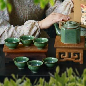 Alternative view of Hexagonal Ceramic Tea Set, Crystal Green Collection, Perfect Housewarming Gift, Handcrafted Vietnamese Tea Set, Meaningful Gift, Easy Care & Dishwasher Safe, Corporate Gift