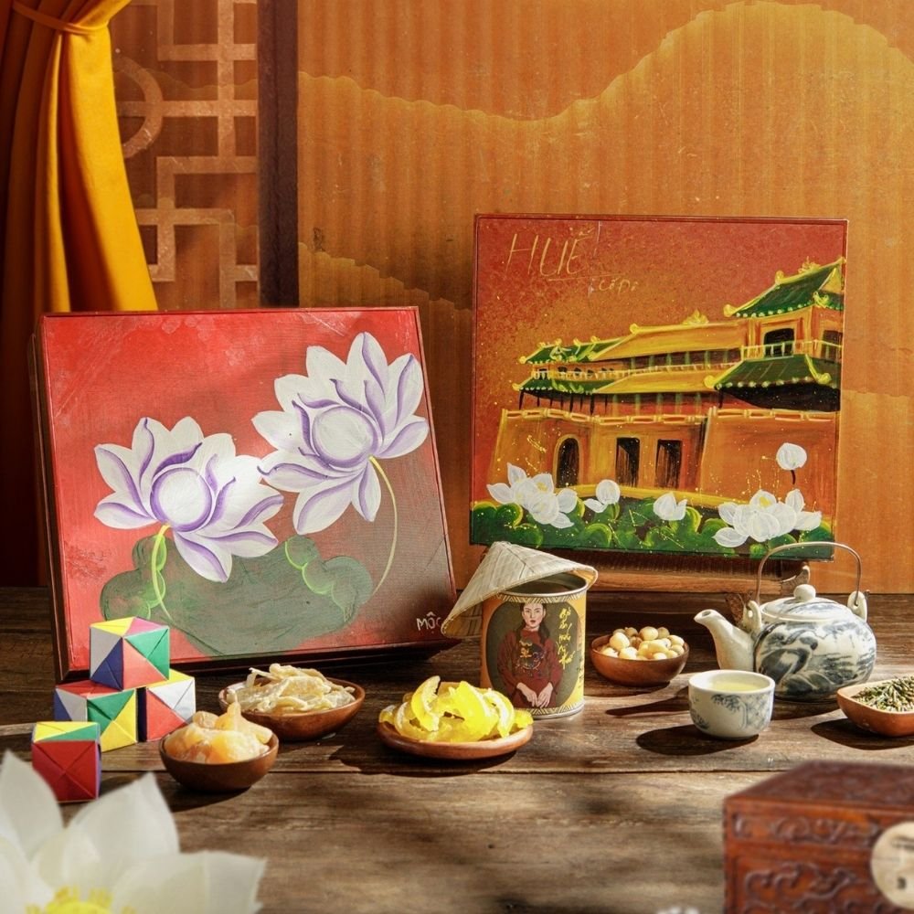 Mộc Truly Huế Gift Box, Set 2, Specialty Gift Set, Vietnamese Gift, Lotus Flower Tea, Thanh Tra Preserves, Hue Ginger Preserves, Phu Linh Cake, Corporate Gift - Image 2