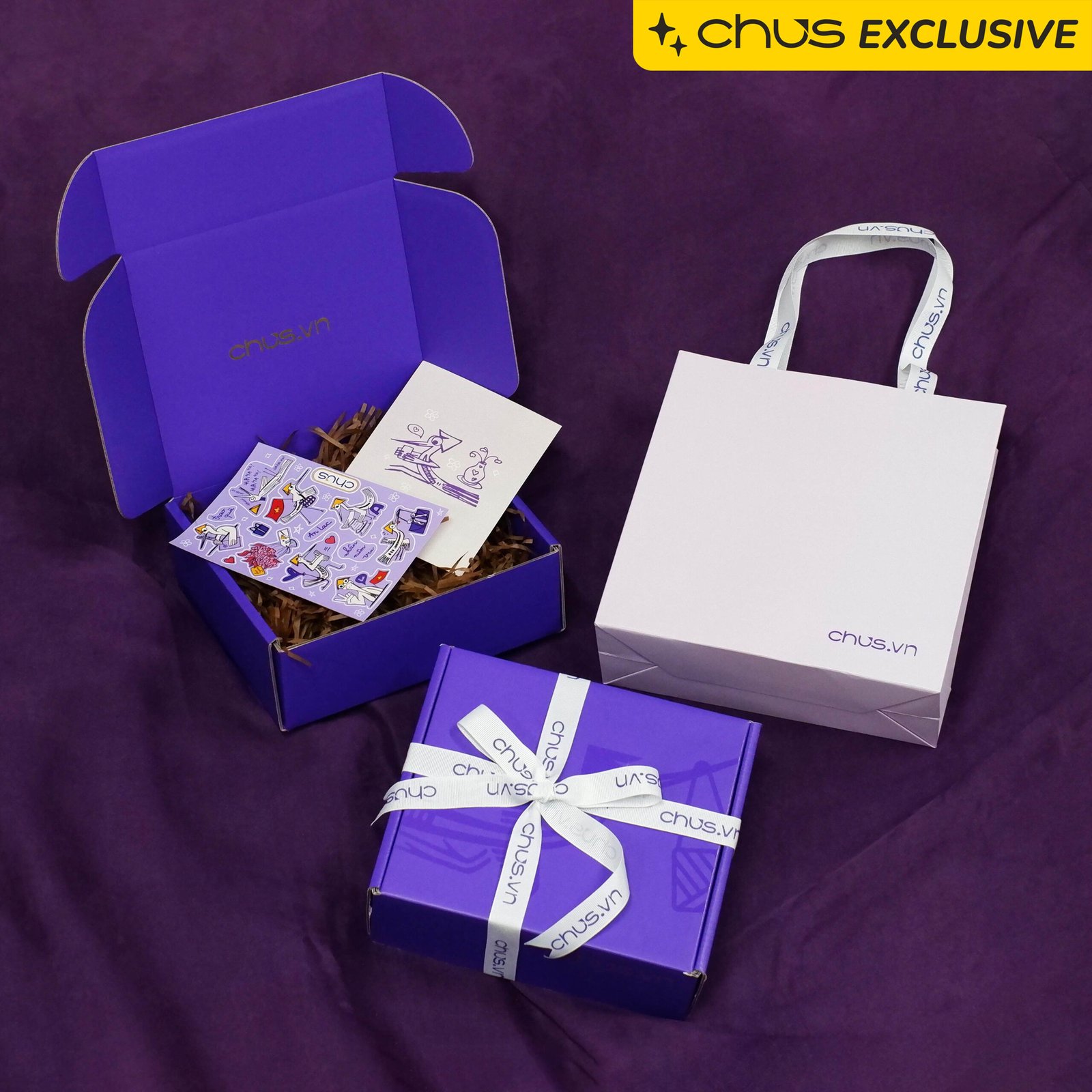 CHUS Exclusive Gift Box & Accessories Set, Transform Your Gifting Game, Exclusive Gift Box With Card Plus Ribbon & Stickers, Creative Purple Gift Box - Image 3