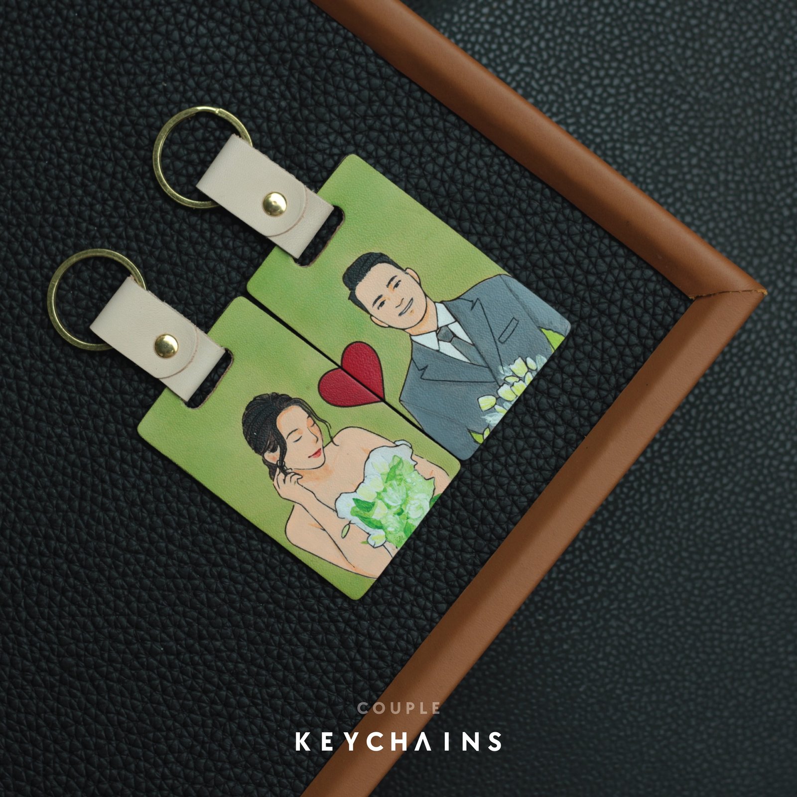 Hand-Drawn Leather Keychain, Personalized Leather Keychain, Customized Valentine Gift, Name Engraving, Unique Leather Gifts, Unique Artistic Gifts