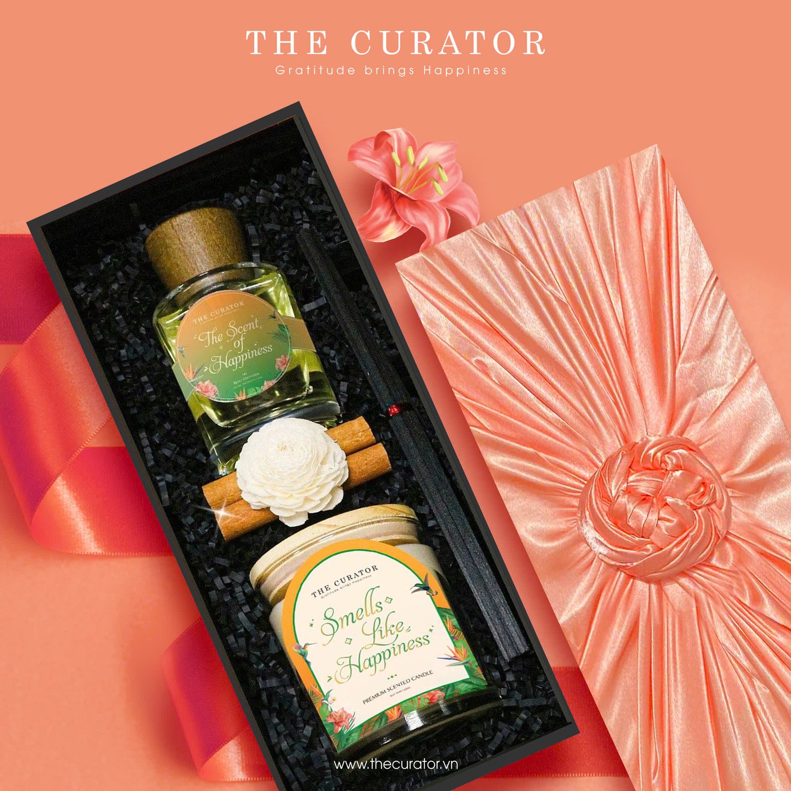 "Smells Like Happiness - Floral Bloom" Gift Set, Romantic Beauty Of Flowers, Gift Box With Scented Candle & Essential Oil, Gift For Her, Women's Day Gift