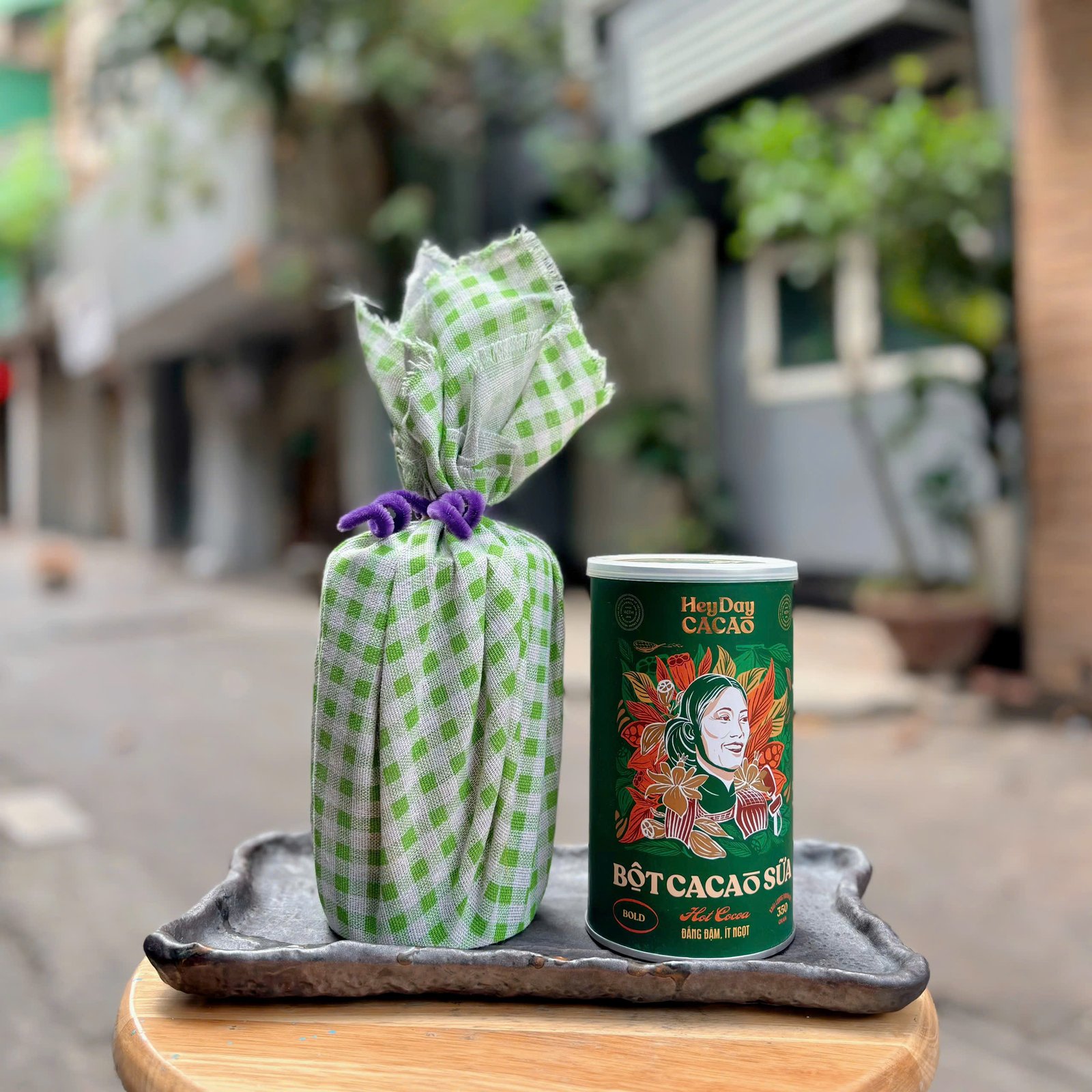 HeyDay Rich Dark Cacao Power Gift, Delicious & Convenient, Krama Scarf Wrapped Cacao Jar, Pure Cacao Powder, Vietnamese Specialty Gift, Vietnam Gift - Image 2