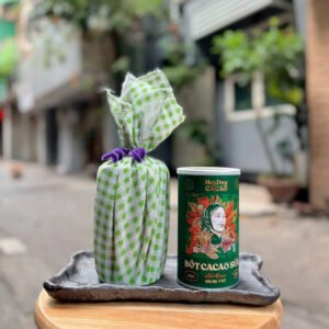 HeyDay Rich Dark Cacao Power Gift, Delicious & Convenient, Krama Scarf Wrapped Cacao Jar, Pure Cacao Powder, Vietnamese Specialty Gift, Vietnam Gift