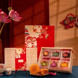 "Moons Of Serenity" Mid-Autumn Gift Box, A Touch Of Peace For Reunion Season, 6 Moon Cake Gift Set, Vietnamese Bamboo Souvenirs, Moon Festival Gift