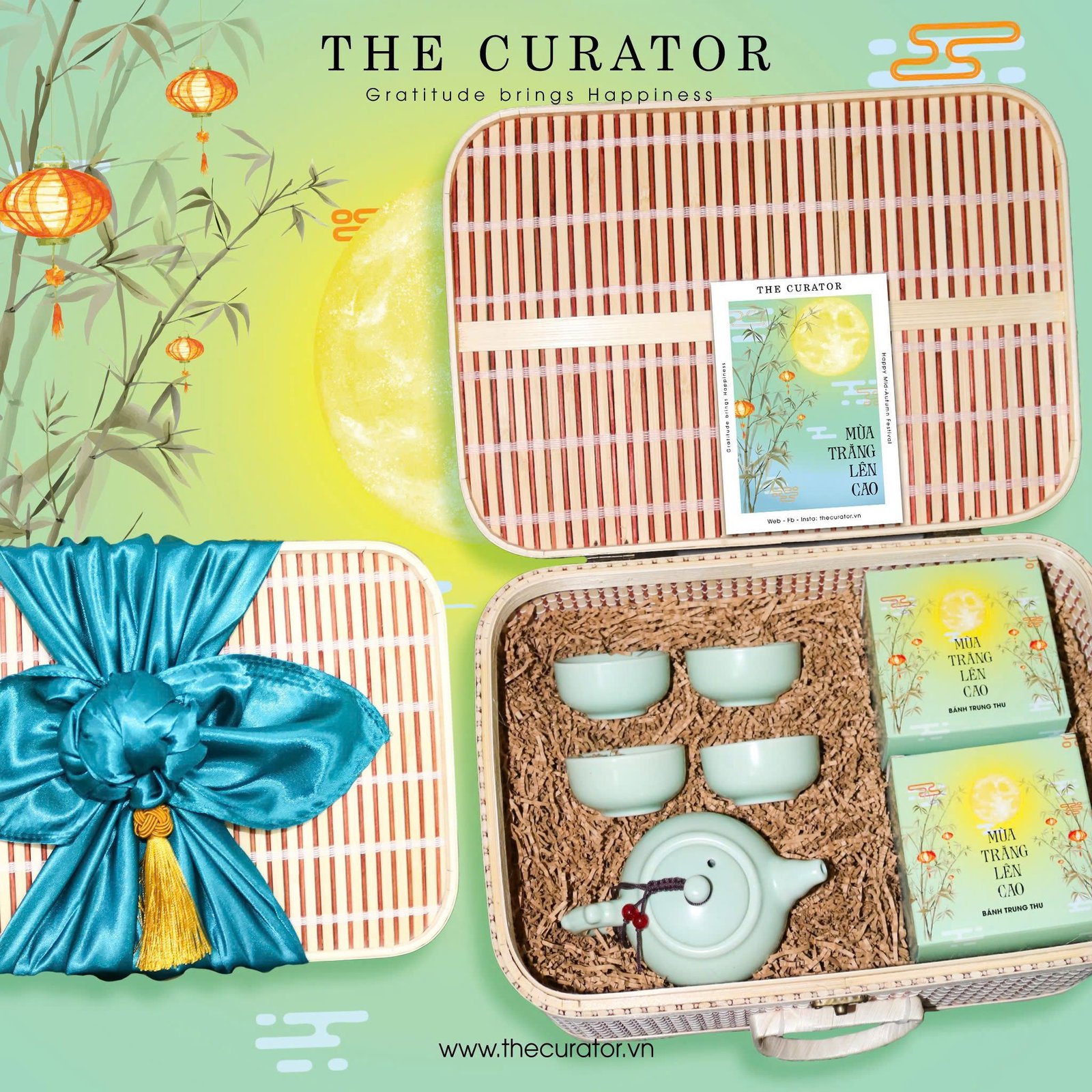 "Peaceful Mid-Autumn" Gift Box, Cozy Moon Season, Set Of 2 Mooncakes & Teapot, Corporate Mid-Autumn Gift Box, Custom Design, Mid-Autumn Gift For Family